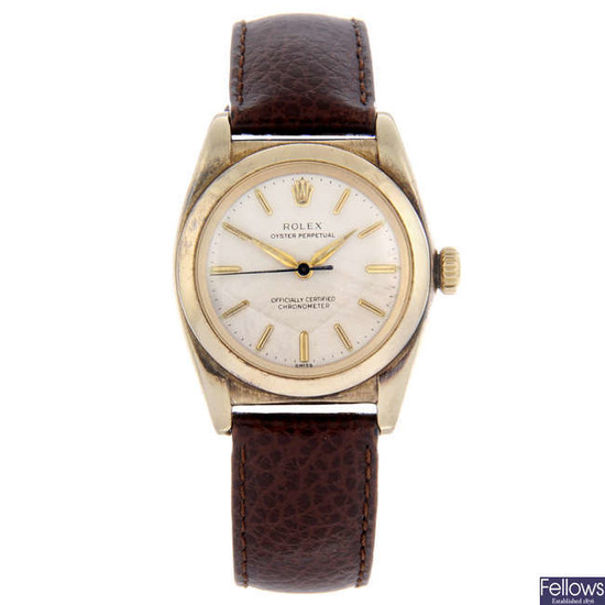 ROLEX - a gentleman's gold plated Oyster Perpetual 'Bubbleback' wrist watch.
