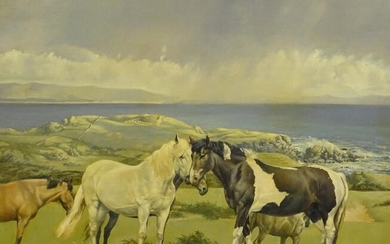 R.P. Reynolds (20thC). Horses in coastal landscape, oil on...
