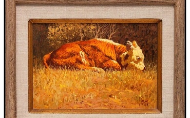 Robb Woods Rare Original Oil Painting On Canvas Signed Cow Animal Framed Artwork