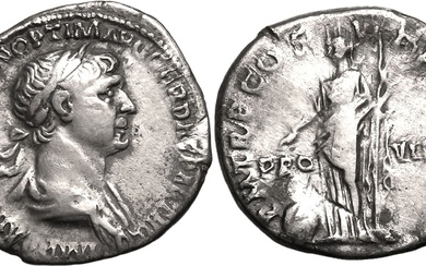 Roman Empire Trajan AD 116-117 AR Denarius Very Fine; light cabinet tone
