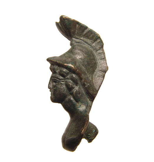 Roman bronze applique in the form of the head of Mars