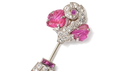 Ruby and Diamond Jabot Brooch, Cartier