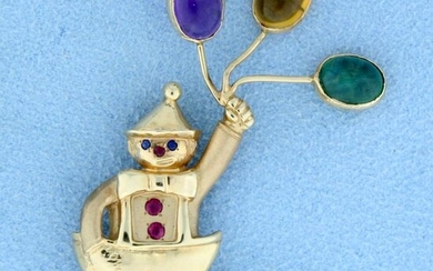 Ruby and Sapphire Clown Pin or Pendant in 14k Yellow