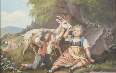 Rudolf GAUPMANN (1815-1877), 'Kinder mit Ziege' / 'Children with goat'