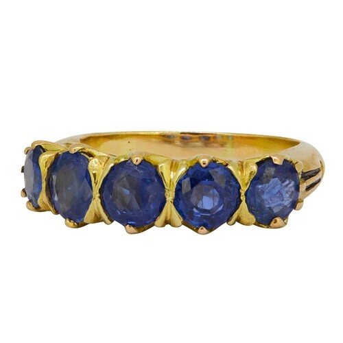 SAPPHIRE 5-STONE RING, set with 5 blue sapphires totalling a...
