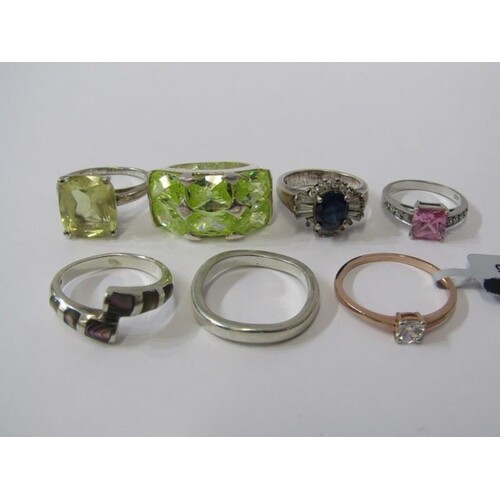 SILVER RINGS, selection of 7 silver rings, mostly stone set