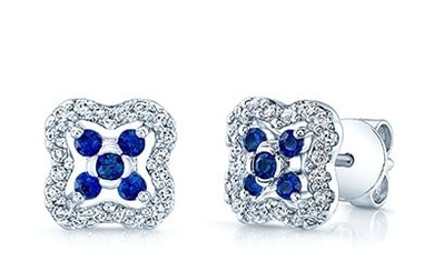 Sapphire And Diamond Clover Earrings In 14k White Gold