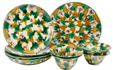 Set of Nine Chinese Sancai Glazed Dishes