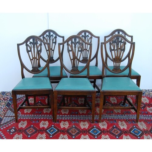 Set of eight mahogany dining chairs of George III design, ea...