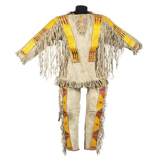 Sioux Quilled Hide Shirt and Leggings, Collected by