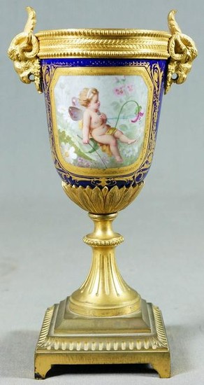 Small French Sevres Style Bronze Mounted Porcelain