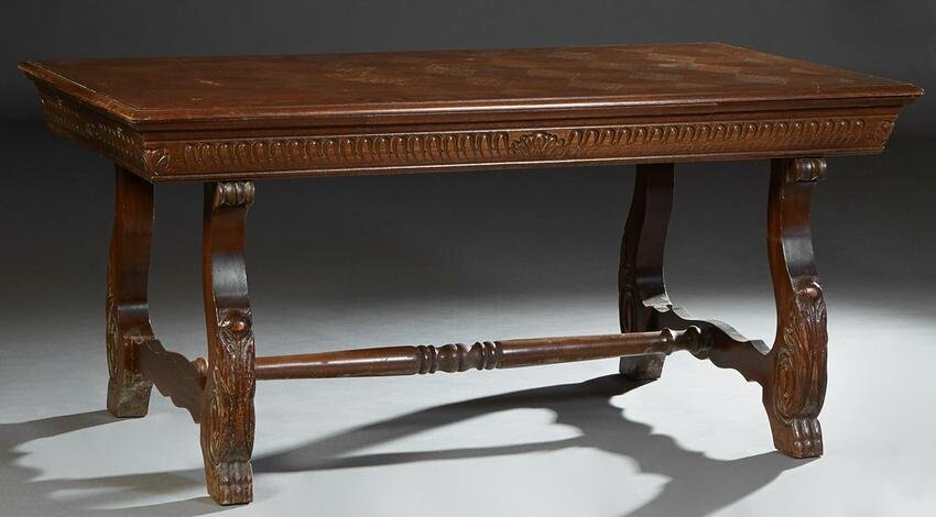 Spanish Renaissance Style Carved Oak Dining Table, the