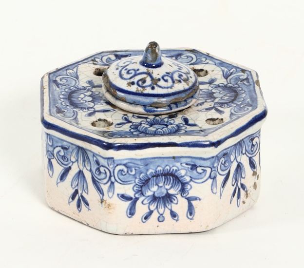 [Stationery]. Inkwell, Late 18th cent. Delftware, octagonal, with...