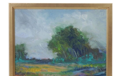 Sulmaz H. Radvand Landscape Oil Painting of Pastoral Field, 21st Century