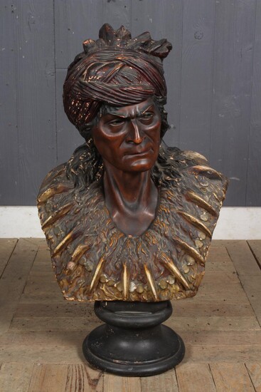 TERRACOTTA PORTRAIT BUST OF NATIVE AMERICAN CHIEF