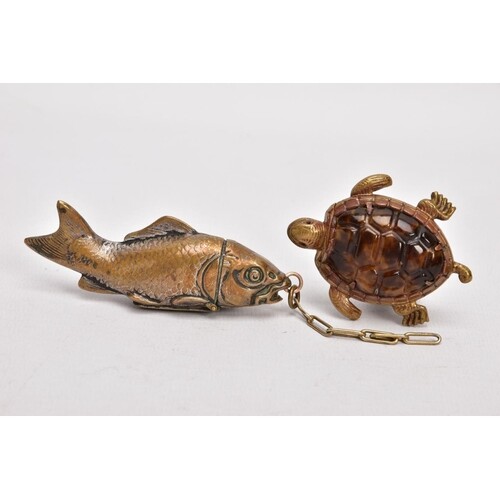 TWO BRASS VESTA CASES, the first in the form of a turtle, th...