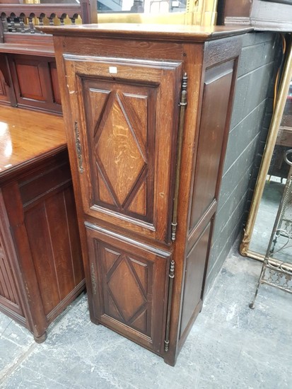 Tall French Oak Bonnitiere, with two diamond panel doors (Key in Office)