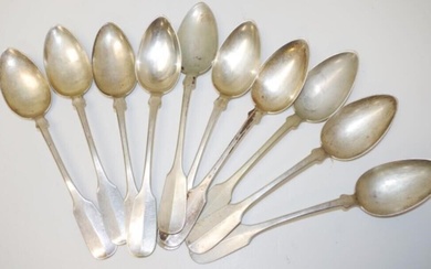 Ten antique German silver dessert spoons
