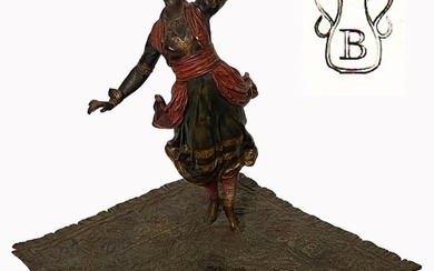 The Orientalist Dancer, F. Bergman Patinated Bronze Figurine, Hallmarked