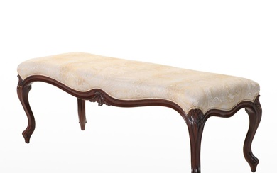 Theodore Alexander Louis XV Style Mahogany and Custom-Upholstered Bench