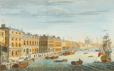 Thomas Bowles, British c.1712-1767- A View of the Custom House; hand-coloured engraving, published by Bowles & Carver, 69 St Paul's Churchyard, R. Wilkinson, 58 Cornhill, and Laurie & Whittle, 53 Fleet Street, 26 x 39.5 cm