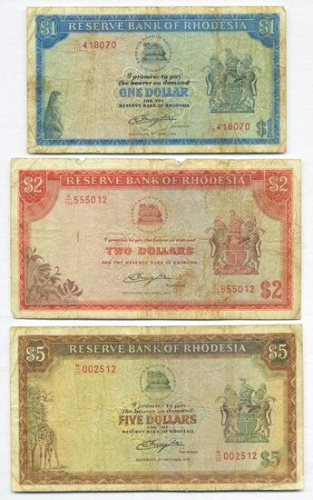 Three (3) Early Rhodesian Banknotes