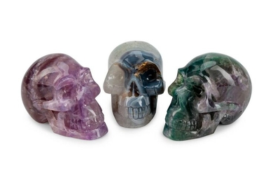 Three Carved Semi-Precious Stone Skulls Height 5 x
