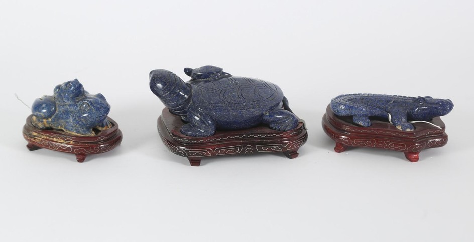 Three Chinese Lapis and Sodalite Carved Figures of Animals, Modern FR3SHLM