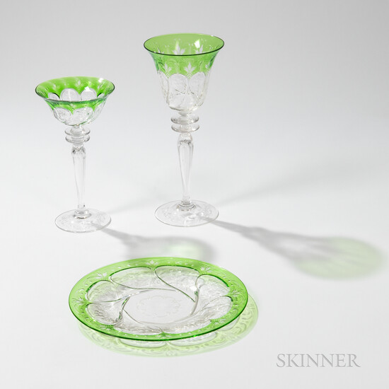 Three Steuben Pressed and Cut-Glass Tableware Pieces