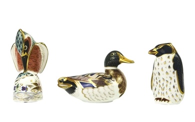 Three Royal Crown Derby paperweights. Comprising 'Rockhopper...