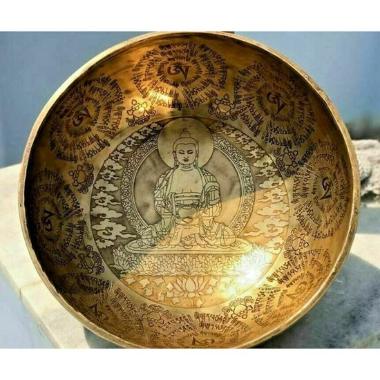 Tibetan Buddha Engraved Singing Bowl Etching and