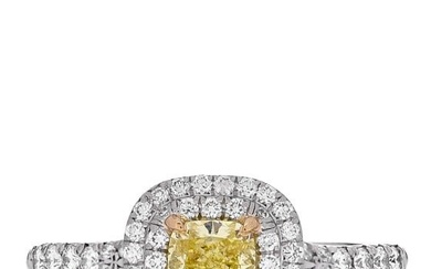 Tiffany Platinum 18K Yellow Gold Fancy Yellow Diamond .47ct Soleste Engagement Ring 50 5.25