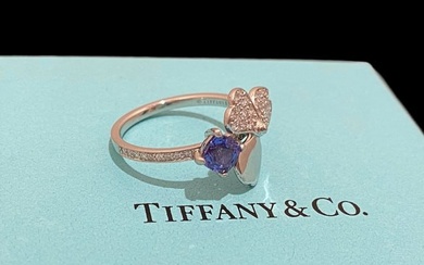 Tiffany & Co. Clover Diamond Ring 18K White Gold Diamonds & Tanzanite Size 7