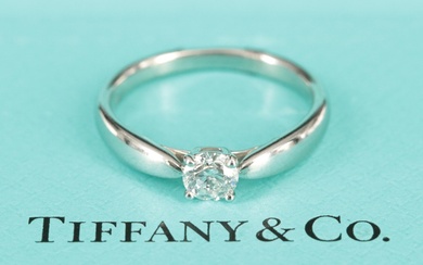 Tiffany & Co. Platinum 0.25 CT Diamond Solitaire Ring with Tiffany Diamond Cert