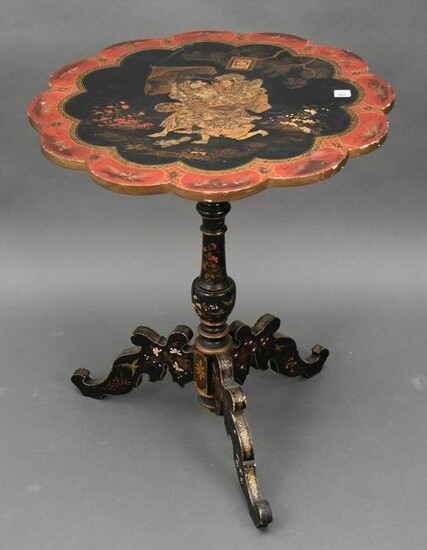 Tilt Top Table, Scalloped Edge with Chinoiserie Surface