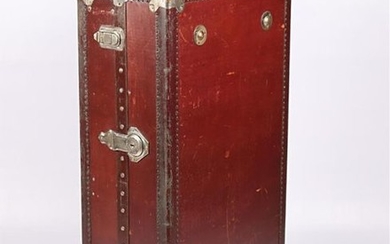 Travel trunk made of metal and burgundy leather,...