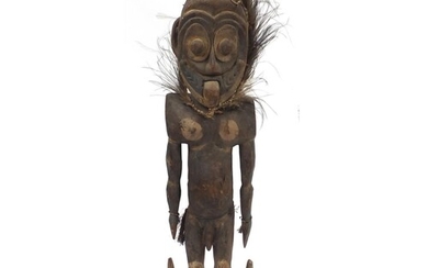 Tribal Sepik River painted wood male ancestor figure from Pa...
