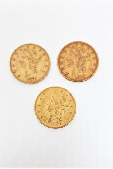 Trois pièces de 20 Dollars : 1870 (S), 1877... - Lot 0 - Euvrard & Fabre