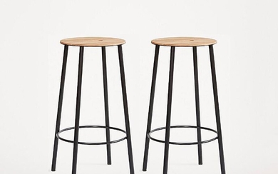 NOT SOLD. Two "Adam" stools of black lacquered steel, with oak seats. Design by Toke Lauridsen, 2010. H. 76 cm. (2) – Bruun Rasmussen Auctioneers of Fine Art