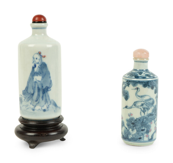 Two Blue and White Porcelain Snuff Bottles