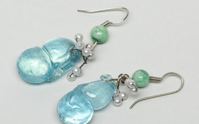 Two Chinese Aquamarine Earrings