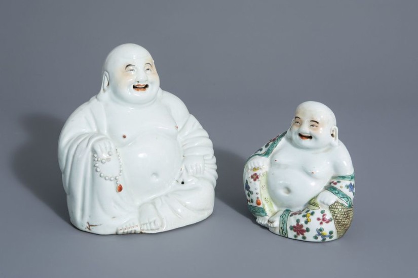 Two Chinese white, iron red, gilt and famille...