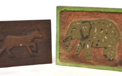 Two Folk Art Wooden Relief Carvings