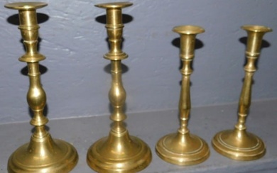 Two Pair Antique Brass Candlesticks