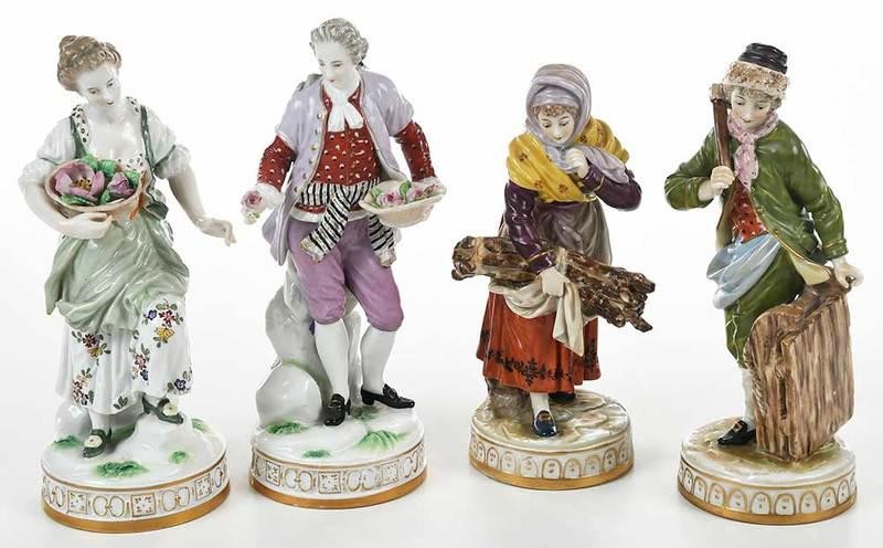 Two Pairs Hand Painted Porcelain Figures