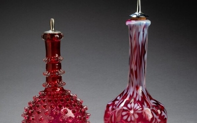 Two Red Glass Barber Bottles.