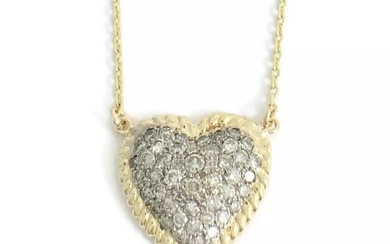 Two-Tone Pave Diamond Heart Pendant Necklace 14K Yellow Gold .86 CTW, 6.57 Gr