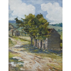 UKNOWN ARTIST (american, 20th century) LANDSCAPE WITH HOUSE AND...