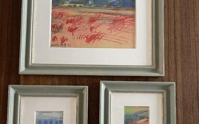 SOLD. Ulrik Hoff: Three landscape studies. Signed Ulrik Hoff. Watercolours and crayon on paper. (3) – Bruun Rasmussen Auctioneers of Fine Art