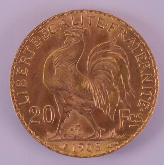 Une pièce de 20 francs or IIIème République, profil de...